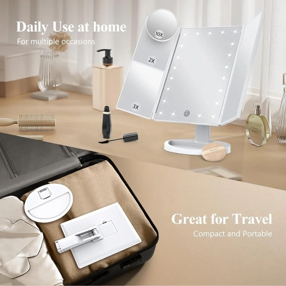 Vanity Lighted Mirror with 2x,3x and 10x magnification